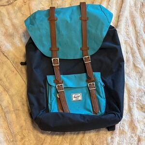 Herschel Teal and Navy Colorblock Vintage Little America Backpack
